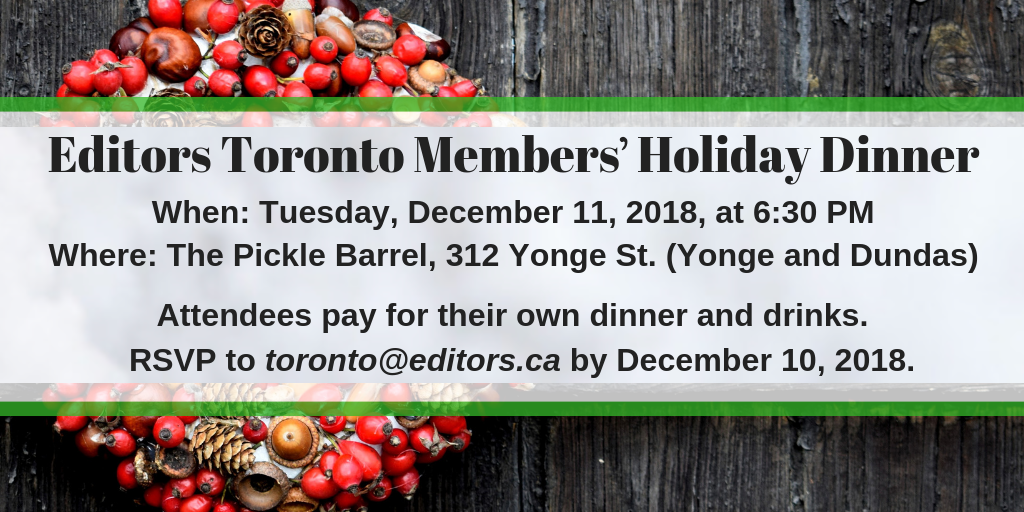 Editors Toronto members’ holiday dinner invitation