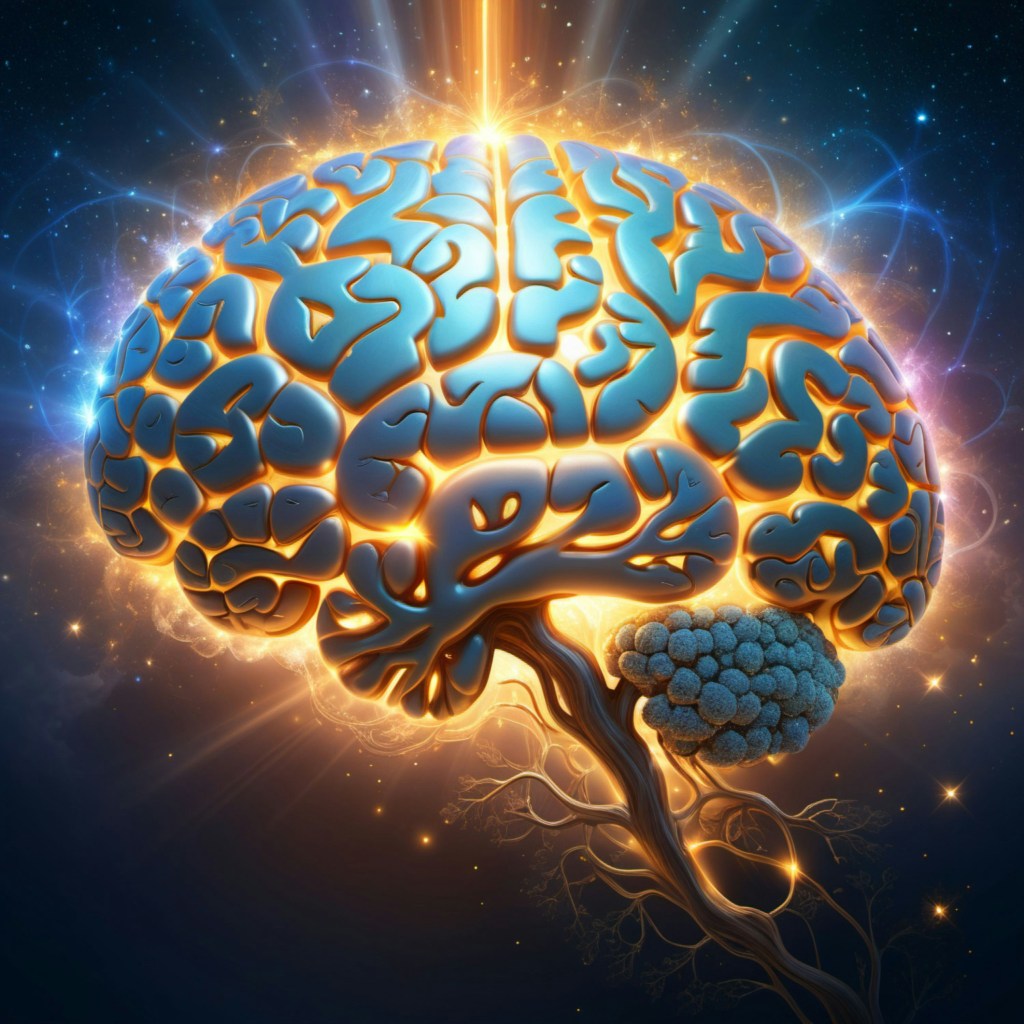 An illuminated human brain.