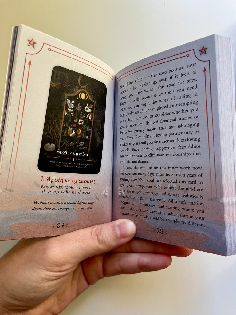 An oracle deck book explaining the apothecary cabinet.