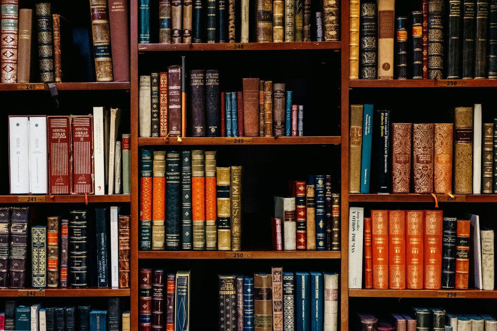 A bookcase with antique books