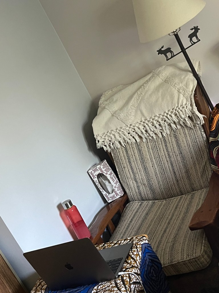 An armchair in a corner.